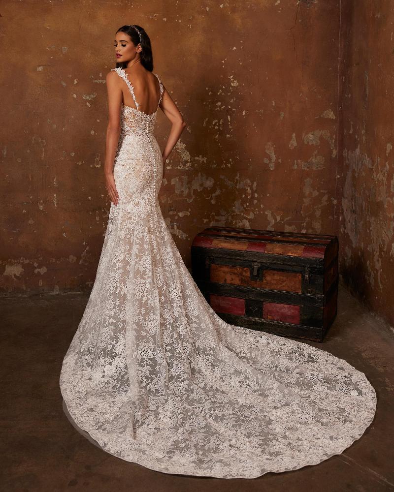 122240 vintage lace wedding dress with spaghetti straps and mermaid silhouette2